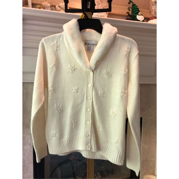 Dress Barn Women’s White Knitted Floral Embroidered Cardigan Button Up Sweater S - Picture 1 of 6